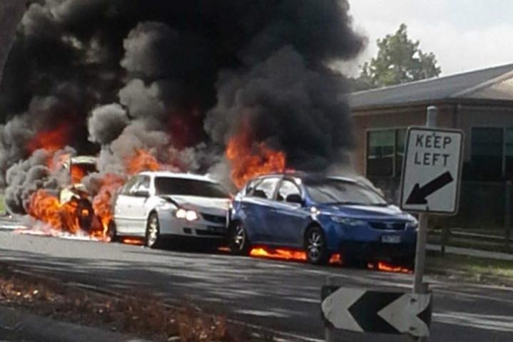 car on fire in Leongatha