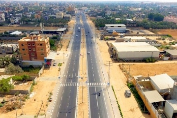 Aerial view of a sandy road 