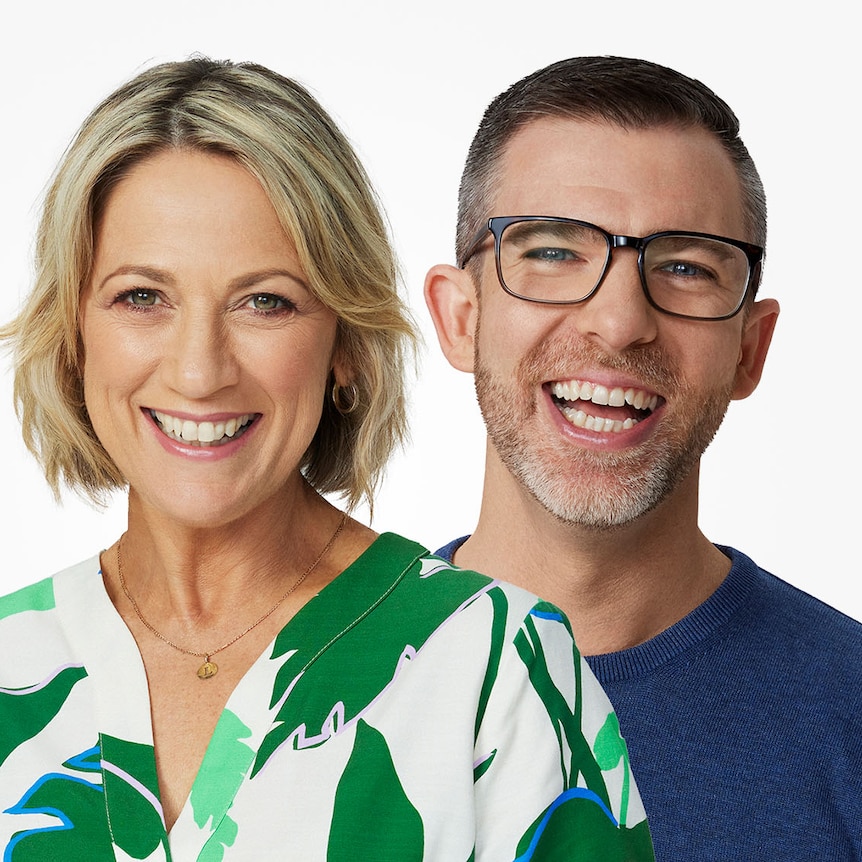 A profile shot of a blonde woman and a man with short hair and glasses.