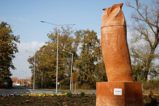 A statue of a phallic owl in Kikinda, Serbia.