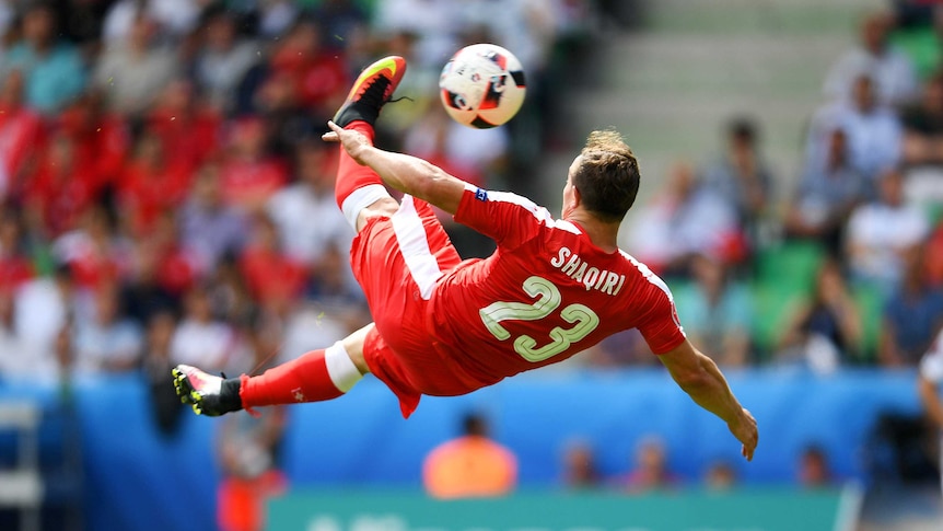 Xherdan Shaqiri hits a spectacular bicycle-kick goal against Poland
