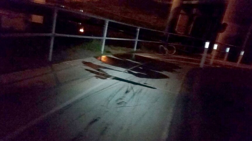 Oil on Melbourne's Capital City bike path in the dark on July 31, 2017.
