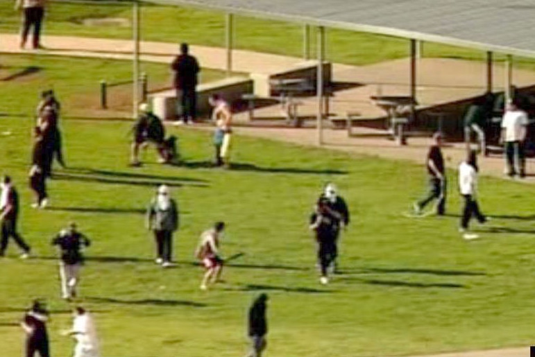 aerial photo of prisoners in the grounds of the Melbourne Remand Centre