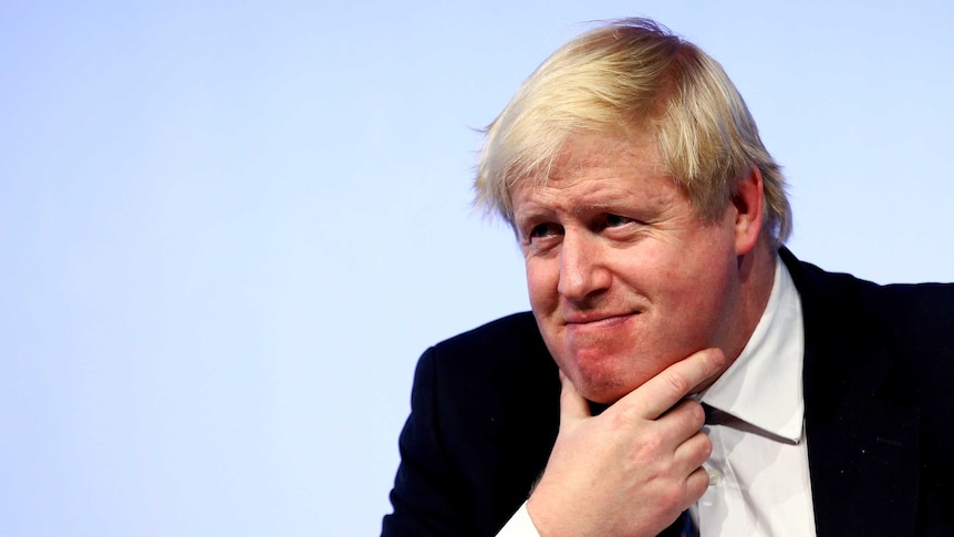 Britain's Foreign Secretary Boris Johnson sits with his hand on his chin