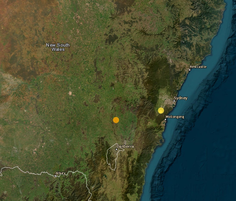 Map shows the location of the 3.2 magnitude earthquake at Crookwell in central western NSW.