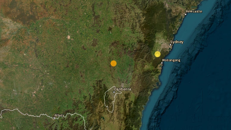 A map showing the location of an earthquake in NSW.