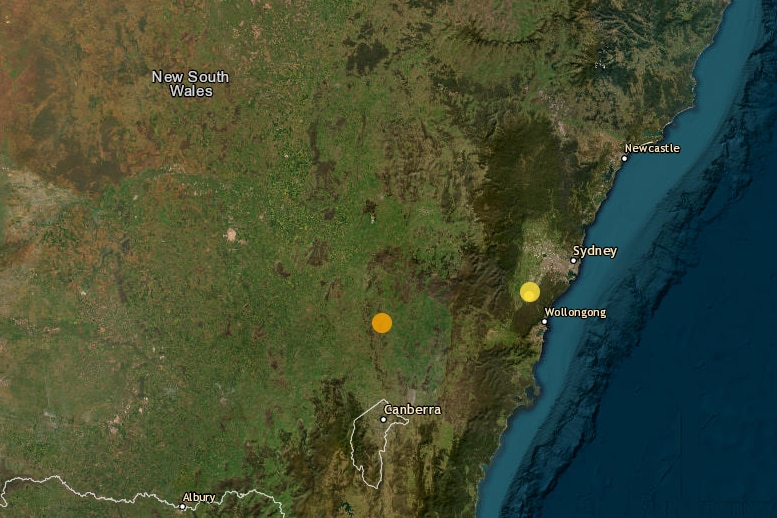 Map shows the location of the 3.2 magnitude earthquake at Crookwell in central western NSW.