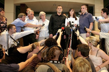 Joanne Lees and the Falconio family deliver a statement to the media.