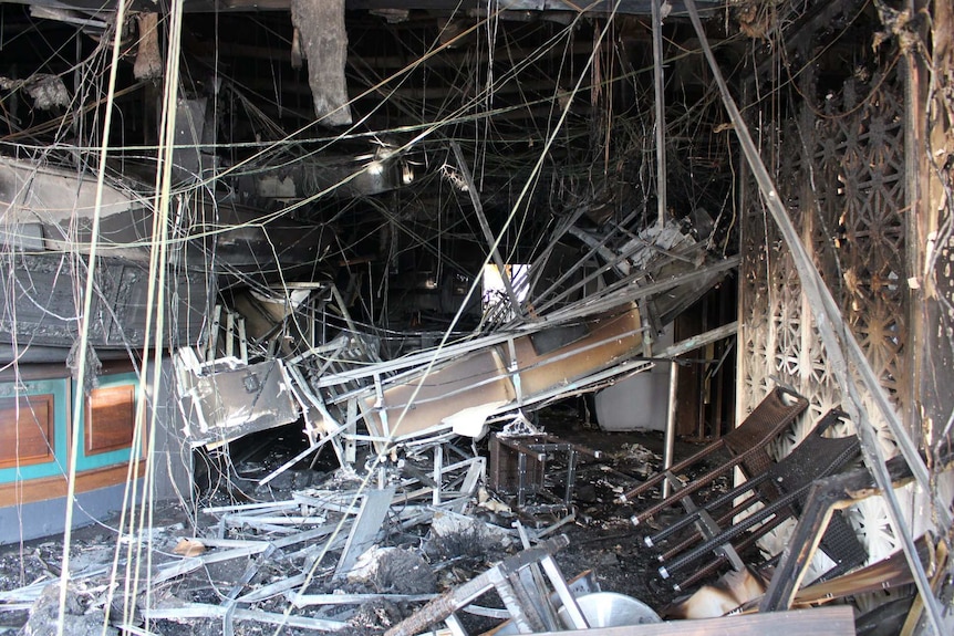 The gutted, burned insides of Darwin RSL.