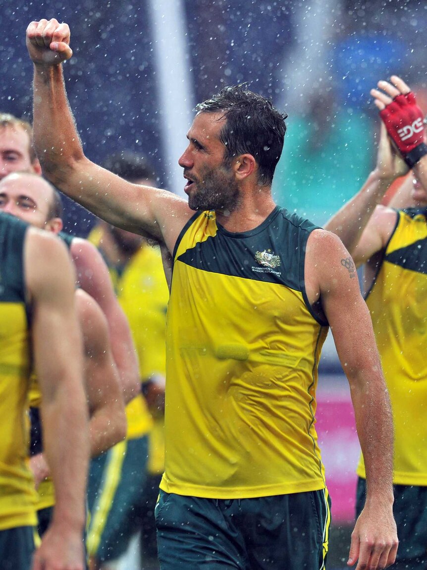 Mark Knowles and the Kookaburras celebrates winning Commonwealth Games gold