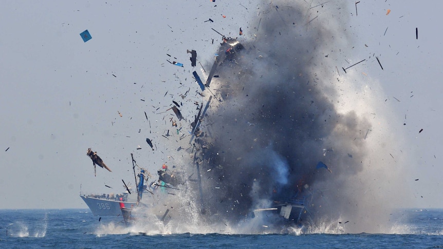 Illegal fishing boats destroyed by Indonesia