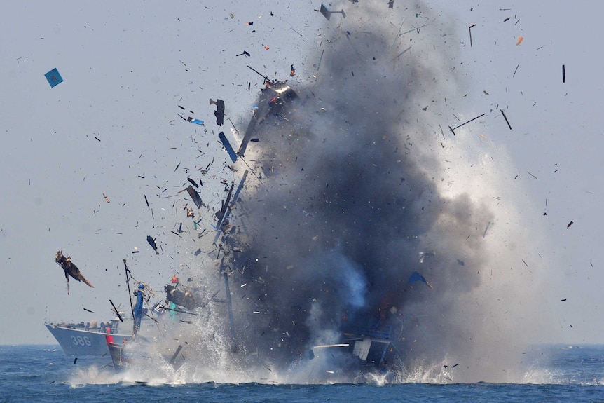 Illegal fishing boats destroyed by Indonesia