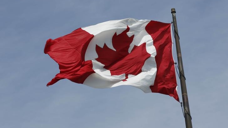 General view of a Canadian flag in preparation for the 2015 Pan Am Games.