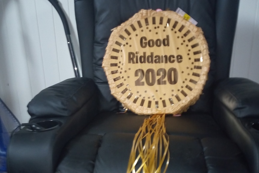 A pinata reading 'Good Riddance 2020'