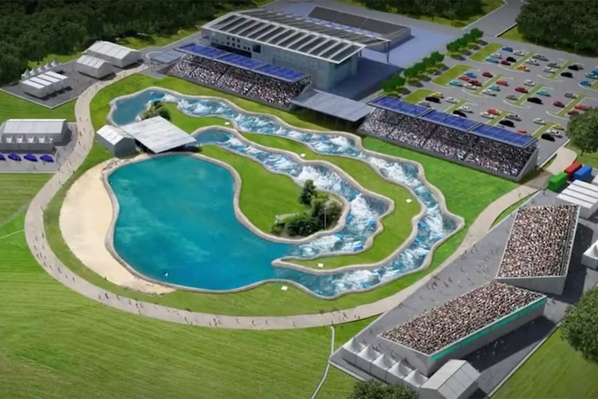 An aerial artist impression of the Redlands Whitewater Centre concept