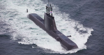 A US nuclear submarine during a test with South Korea in February 2016.