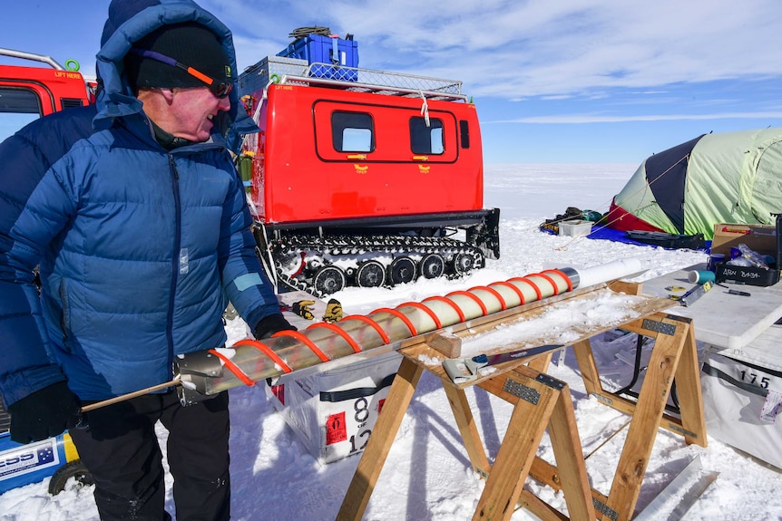Packing ice core samples in Antarctica