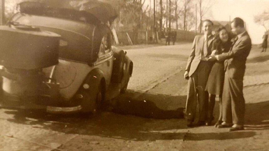 Lale and Gita share stand by the side of the road together in the 1940s after the war.