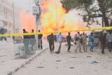 Bomb blast caught on camera as Somali militants attack hotel.
