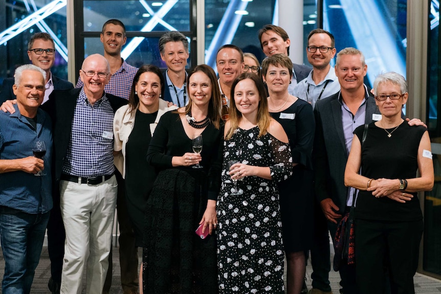 Bob Johnston with some members of the original News Online team at Southbank in Brisbane