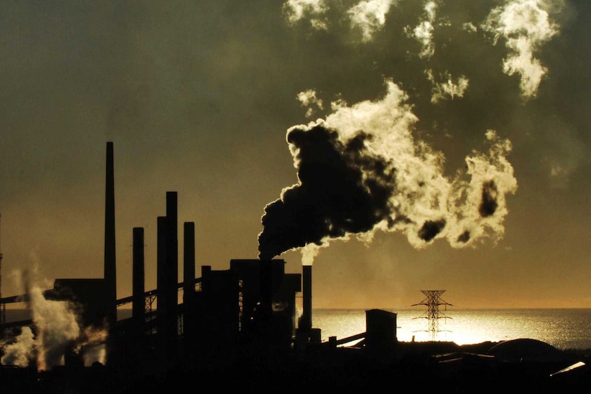 Smoke comes from the Port Kembla industrial area and steel works