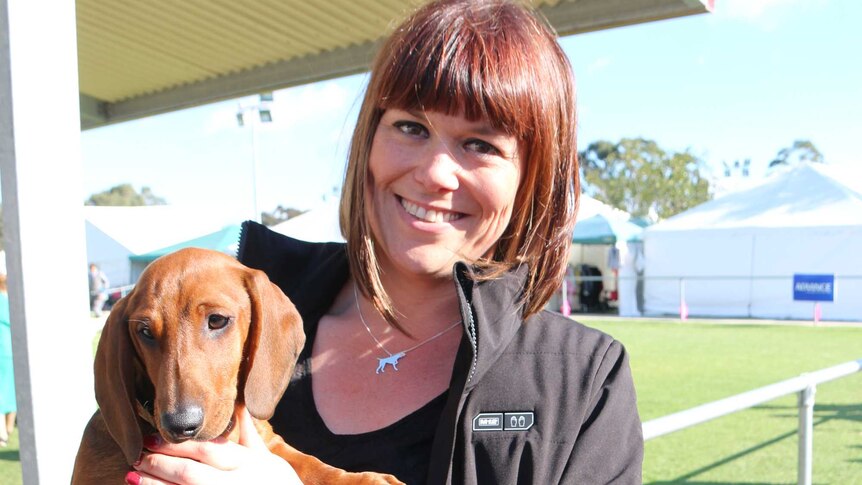 Lauren Schwerdt at the Dogs SA Winter International in Adelaide and her dog Rusty