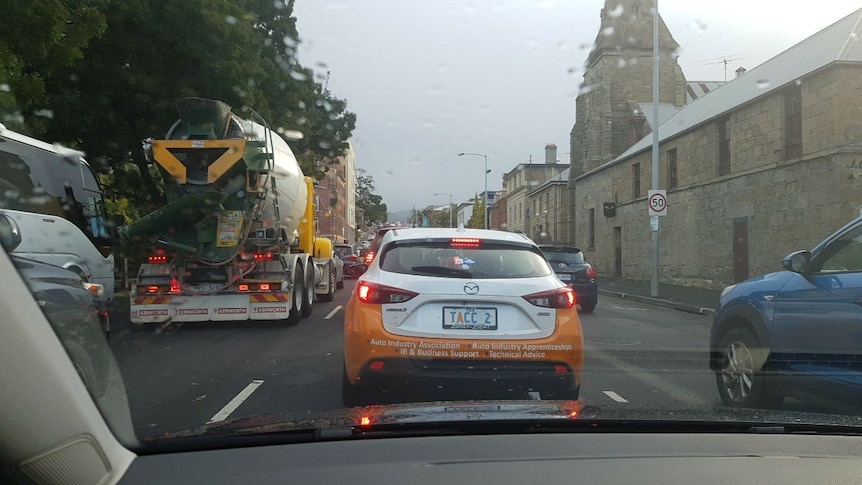 A traffic jam in Hobart.