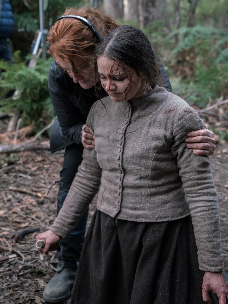 Director Jennifer Kent with actor Aisling Franciosi on the set of The Nightingale.