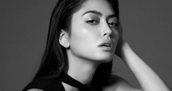 Ambra Gutierrez in a black and white modelling shot