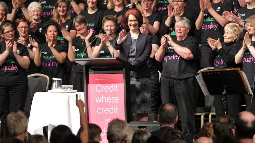 Former prime minister Julia Gillard gives speech at Melbourne Town Hall