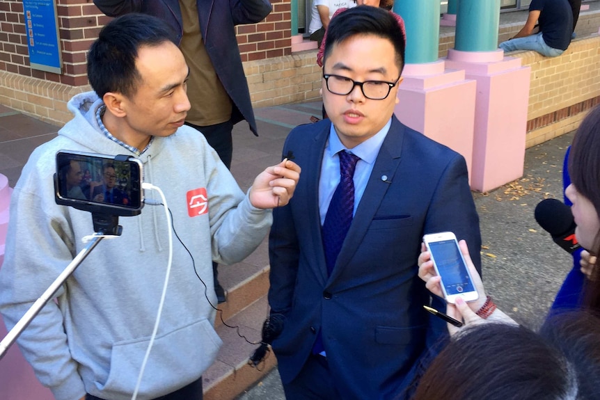 Spokesman for Michelle Leng's family Peter Chen speaking to media outside court.