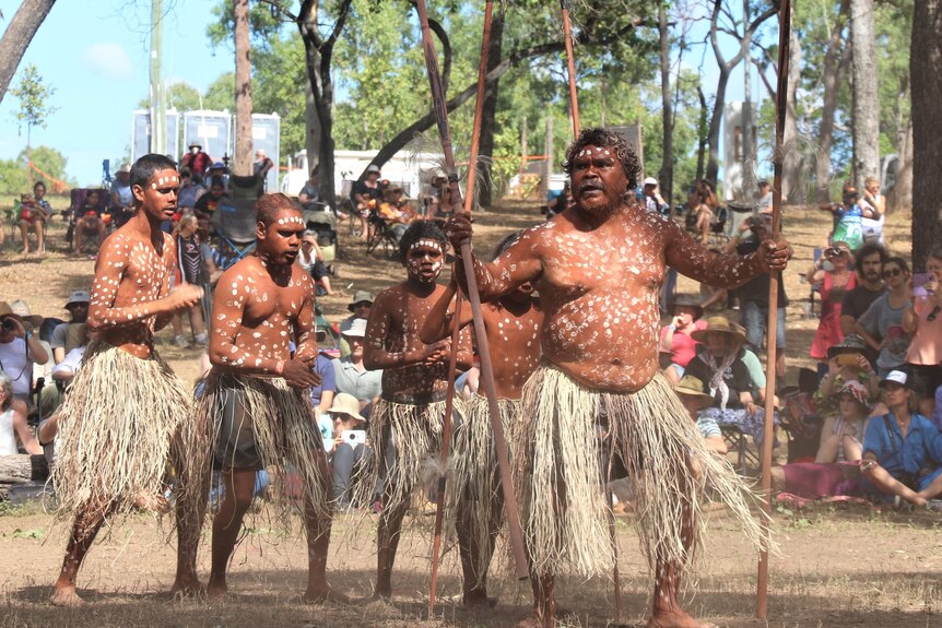 Traditional owner dance group members entertain people from all over at the festival