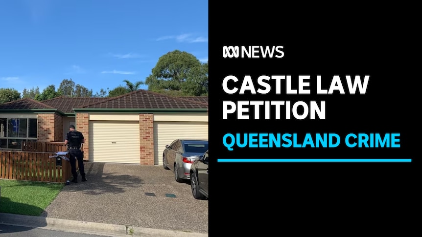 Castle Law Petition, Queensland Crime: Police officer outside a single level brick home in Queensland.