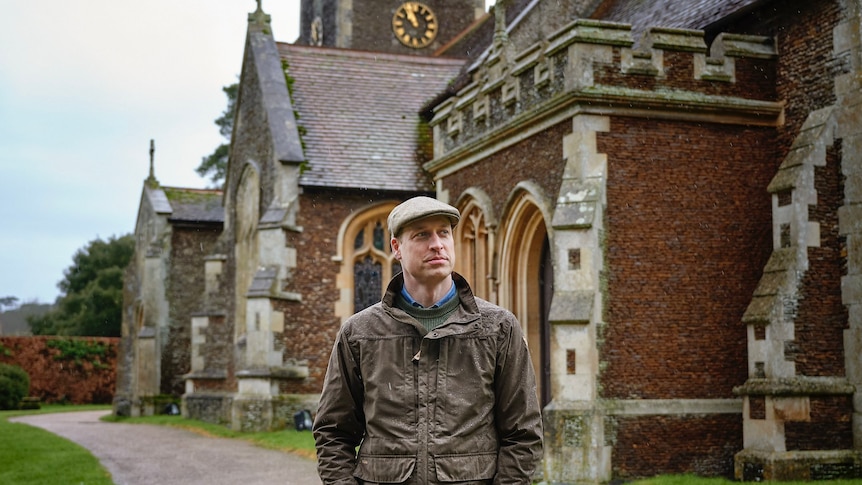 Prince William outside Sandringham Estate's Mary Magdalene Church wearing a parka, jeans and a very British flat cap. 