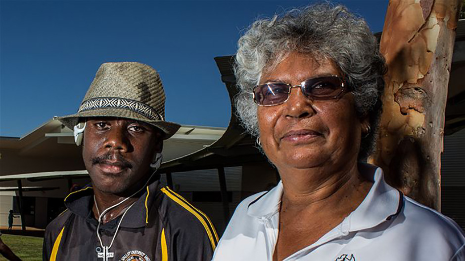Fitzroy crossing resident Marmingee Hand and her son.