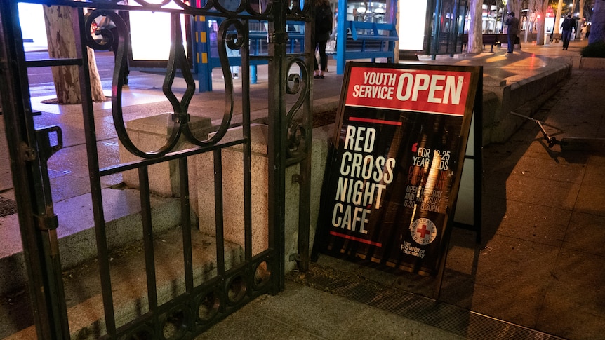 An A-frame design outside the Night Cafe's entrance on Ann Street, Brisbane City. 