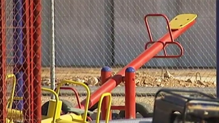 A seesaw in a playground at a city being built for Syrian refugees.