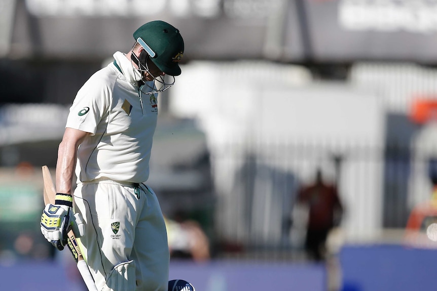 Australia's Steve Smith departs on day four of the first Test against South Africa at the WACA.