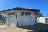 Three closed roller doors at the entrance to Walgett Memorial Pool 