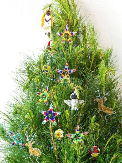 A decorated pine Christmas tree.