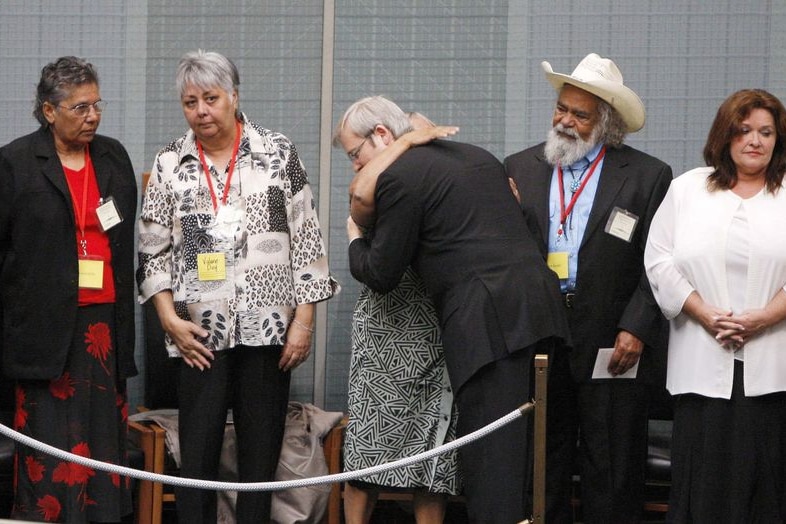 Kevin Rudd embraces members of Australia's Stolen Generation