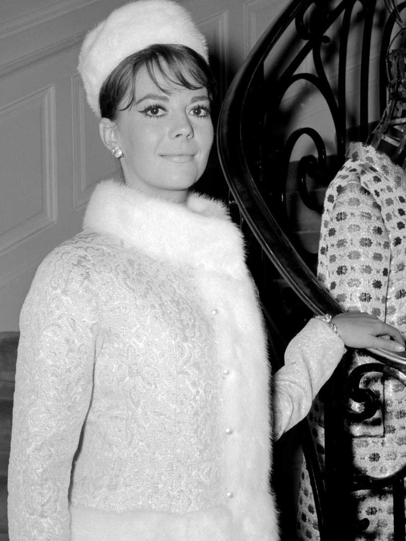 American actress Natalie Wood poses in a Yves Saint Laurent outfit in September 1964.