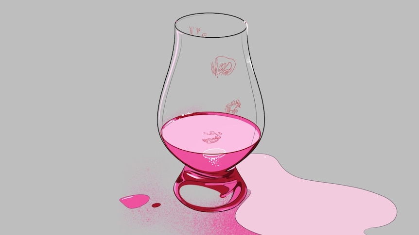An illustration shows bloodied finger prints on a whisky glass.
