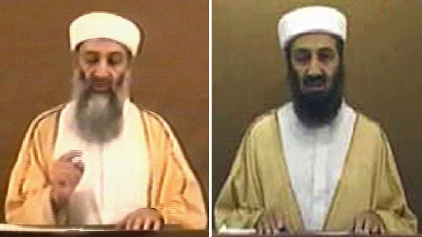 Contrast: Osama bin Laden in the 2004 video (l) and the 2007 video (r)