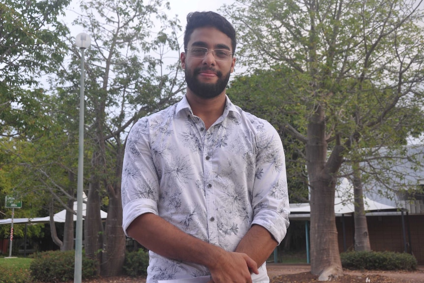 Young Muslim leader Fahad Khan outside the university lecture hall.
