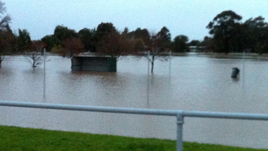 Floodwaters cover a park in Traralgon.