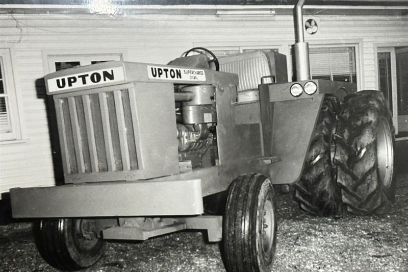 Black and white image of a tractor