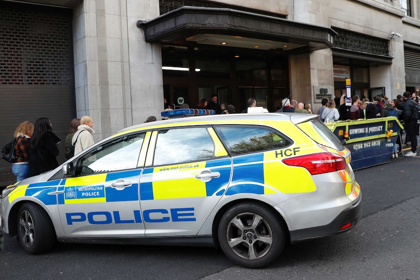 MET police vehicle parked outside Sony Music HQ in London following stabbing
