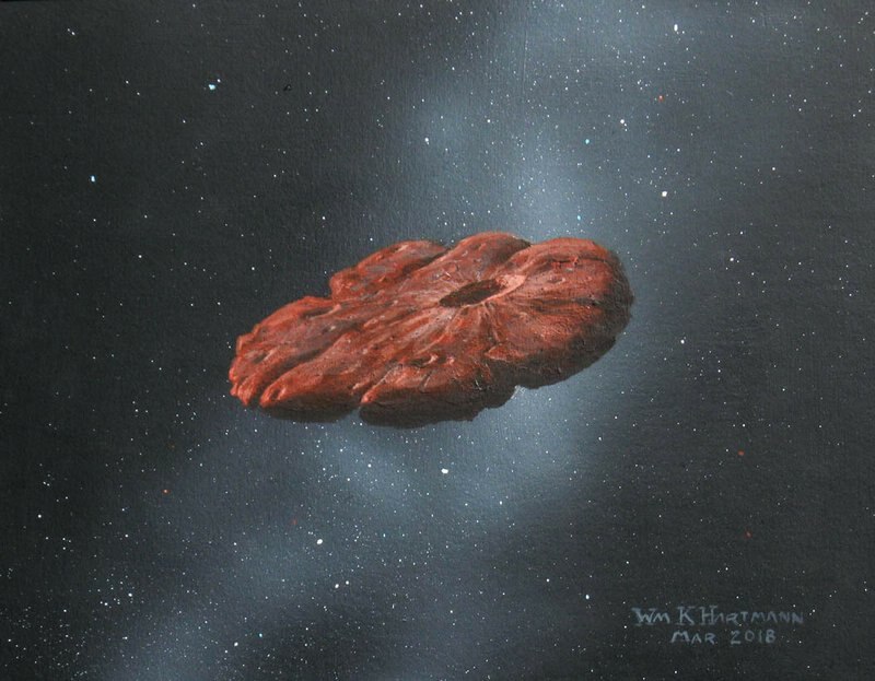 Am illustration of Oumuamua.