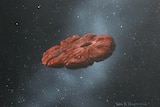 Am illustration of Oumuamua.